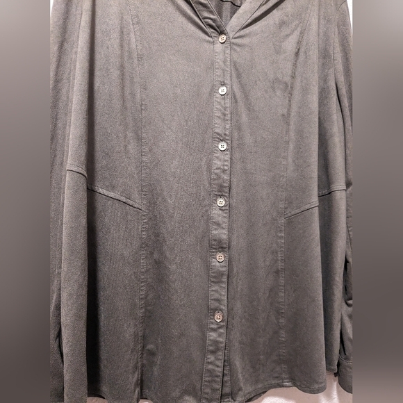 Chico's Olive Green Velvet Velour Long Sleeve Button-Up Shirt Size L - Picture 5 of 10